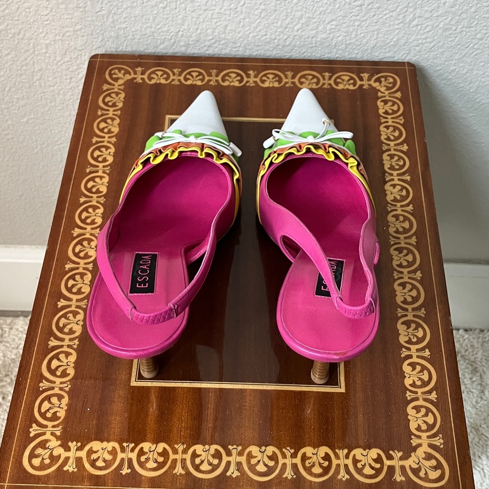 New 38 Escada Shoes Pink White Yellow Orange Green - Picture 2 of 9